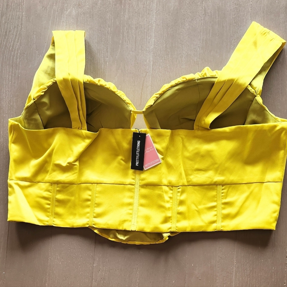 Pretty Little Thing Yellow Satin Corset Top Sz 26 - Picture 6 of 6